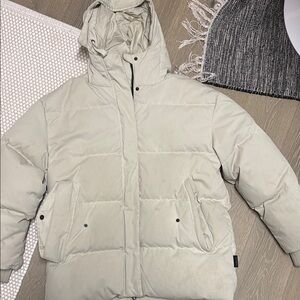 Cream Puffer Jacket with Hood
